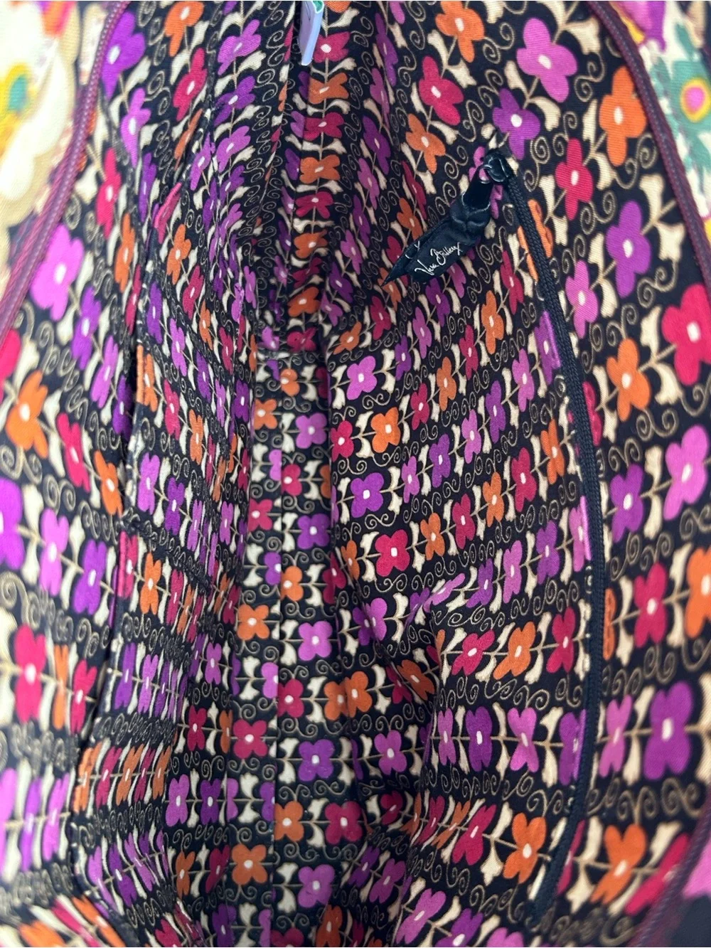 Vera Bradley Bag Suzani Floral Patchwork Purse Tote Bag Plum